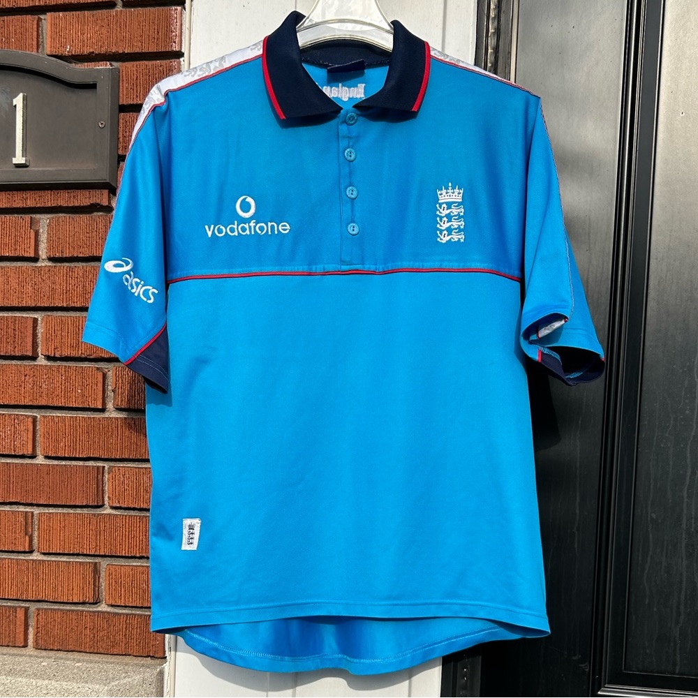 Vintage 90s England 🏴󠁧󠁢󠁥󠁮󠁧󠁿 cricket 🏏blue jersey shirt soccer ASICS